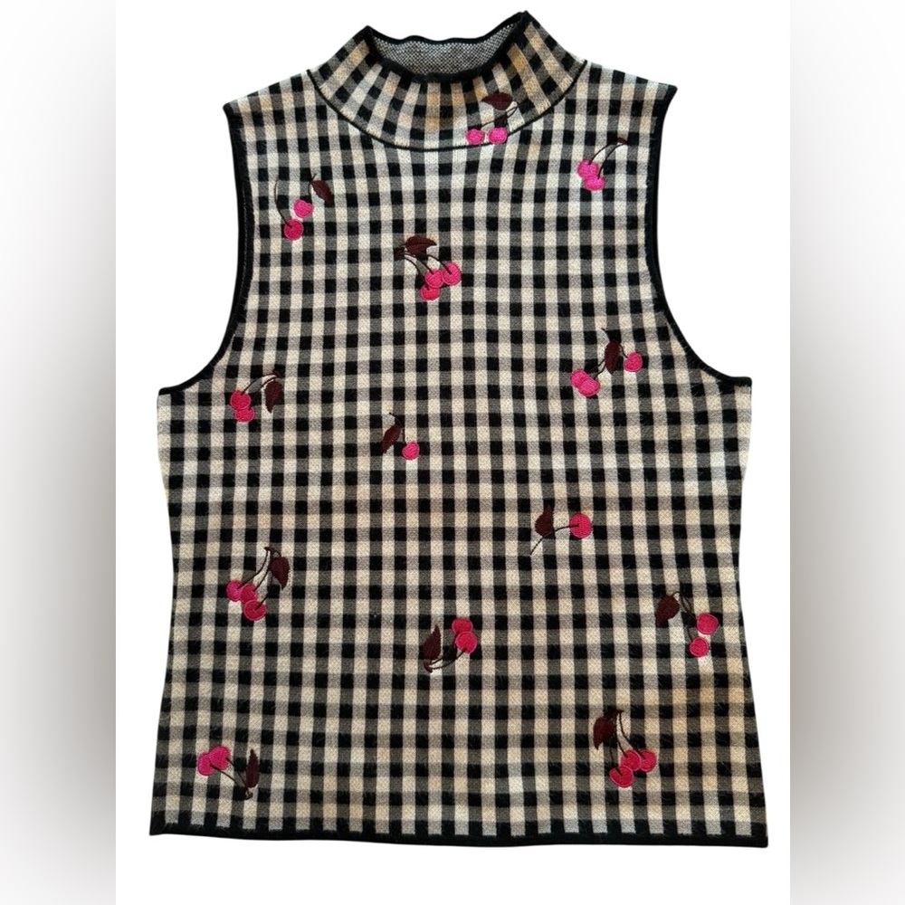 Maeve by Anthropologie Sleeveless Mock Neck Sweater Tank Black White Gingham XXS - Picture 16 of 16
